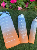 Kit Garrafas 3 em 1 garrafas 2L 900ml 300ml Squeze Academia Treino Tie Dye com adesivos