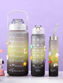 Kit Garrafas 3 em 1 garrafas 2L 900ml 300ml Squeze Academia Treino Tie Dye com adesivos