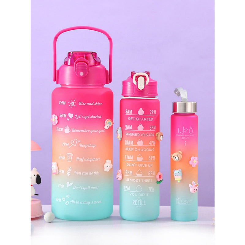 Kit Garrafas 3 em 1 garrafas 2L 900ml 300ml Squeze Academia Treino Tie Dye com adesivos