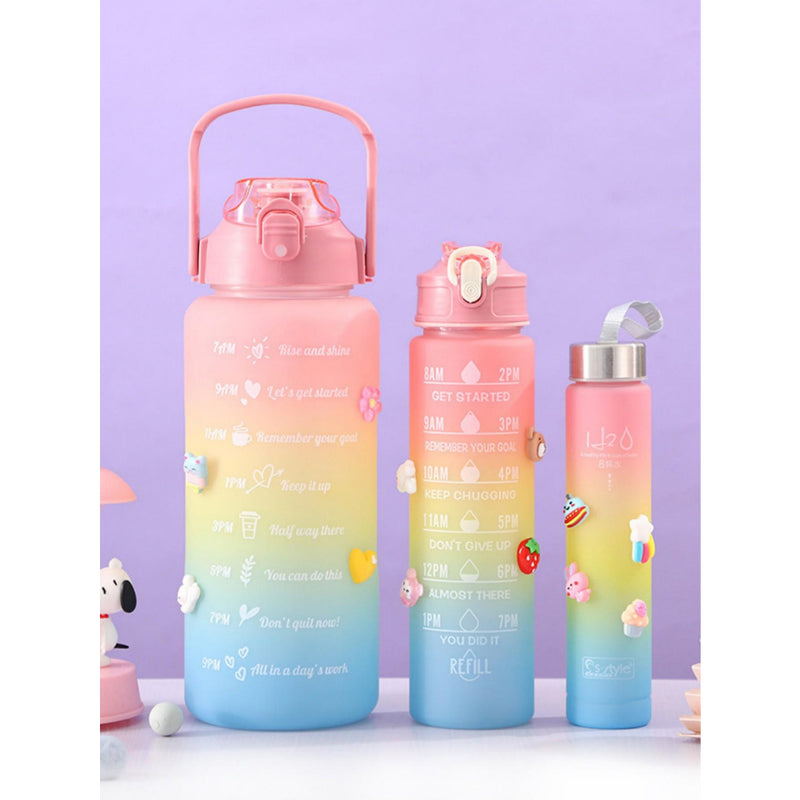 Kit Garrafas 3 em 1 garrafas 2L 900ml 300ml Squeze Academia Treino Tie Dye com adesivos