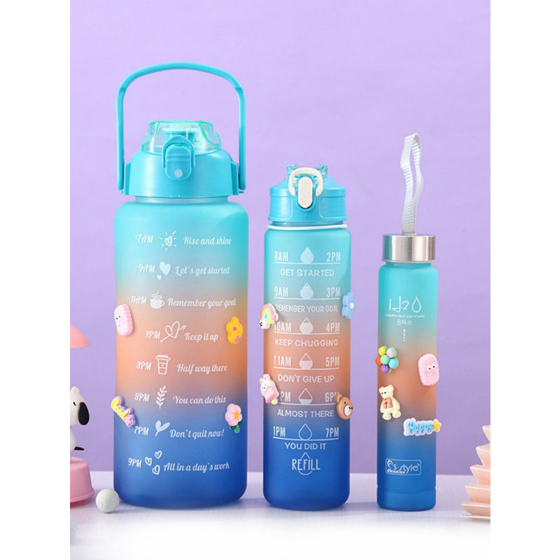 Kit Garrafas 3 em 1 garrafas 2L 900ml 300ml Squeze Academia Treino Tie Dye com adesivos