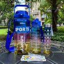 Kit Garrafas 3 em 1 garrafas 2L 900ml 300ml Squeze Academia Treino Tie Dye com adesivos