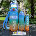 Kit Garrafas 3 em 1 garrafas 2L 900ml 300ml Squeze Academia Treino Tie Dye com adesivos